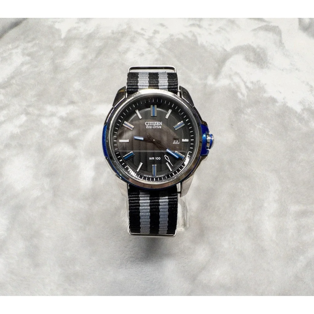 Citizen Eco-Drive WR100 J810 Movement Mens 43mm Watch NATO Strap New Capacitor
